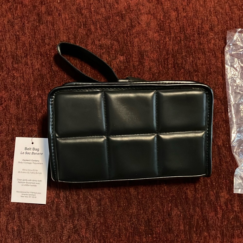 Amanda Uprichard Womens Vegan Leather Quilted Fanny Belt Bag Mini Purse Black
